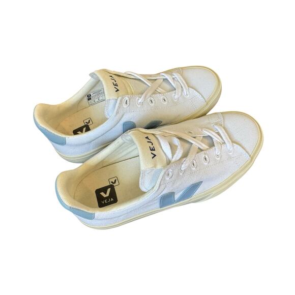 VEJA Campo Canvas Sneakers XXIII Women’s Size 6 EU 37 White Steel Light Blue EUC - Picture 3 of 10